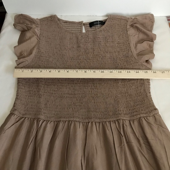 ZESICA Flutter Short Sleeve Smocked Midi Tiered A Line Dress Women’s Size Large - Picture 12 of 16